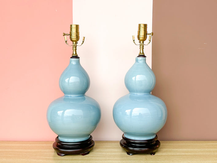 Pair of Pretty Blue Gourd Lamps