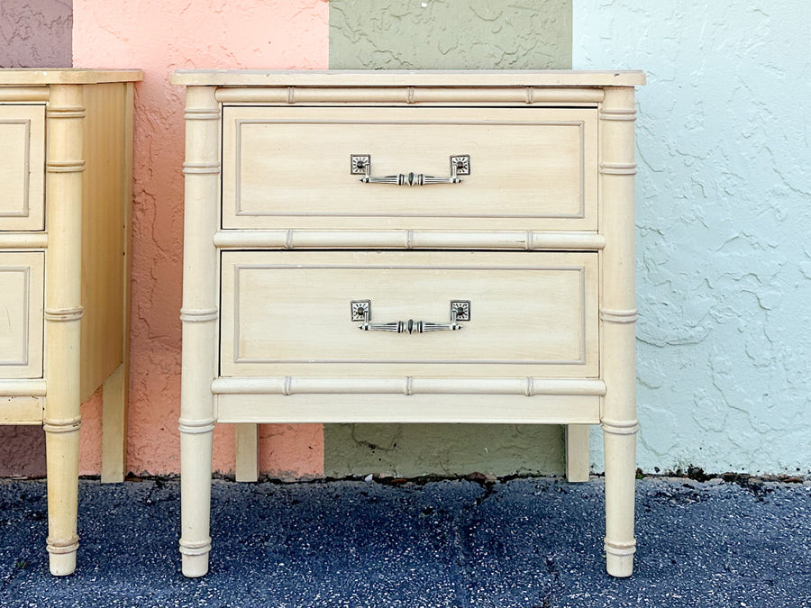 Pair of Henry Link Faux Bamboo Nightstands