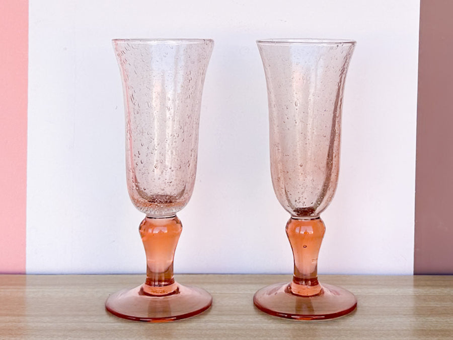 Set of Twelve Pink Mimosa Glassware