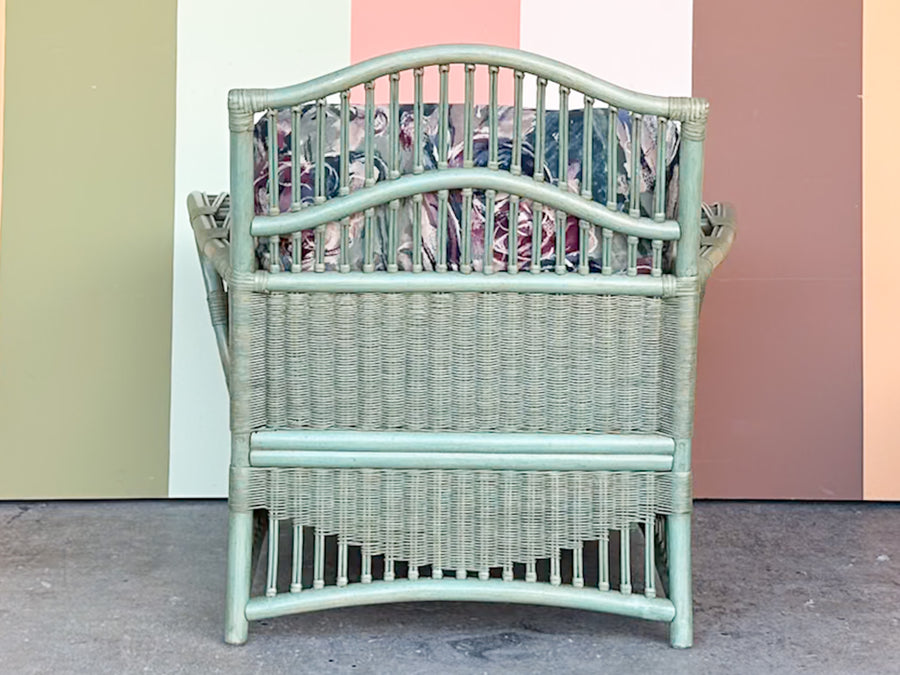 Seafoam Green Ficks Reed Rattan Lounge Chair and Ottoman