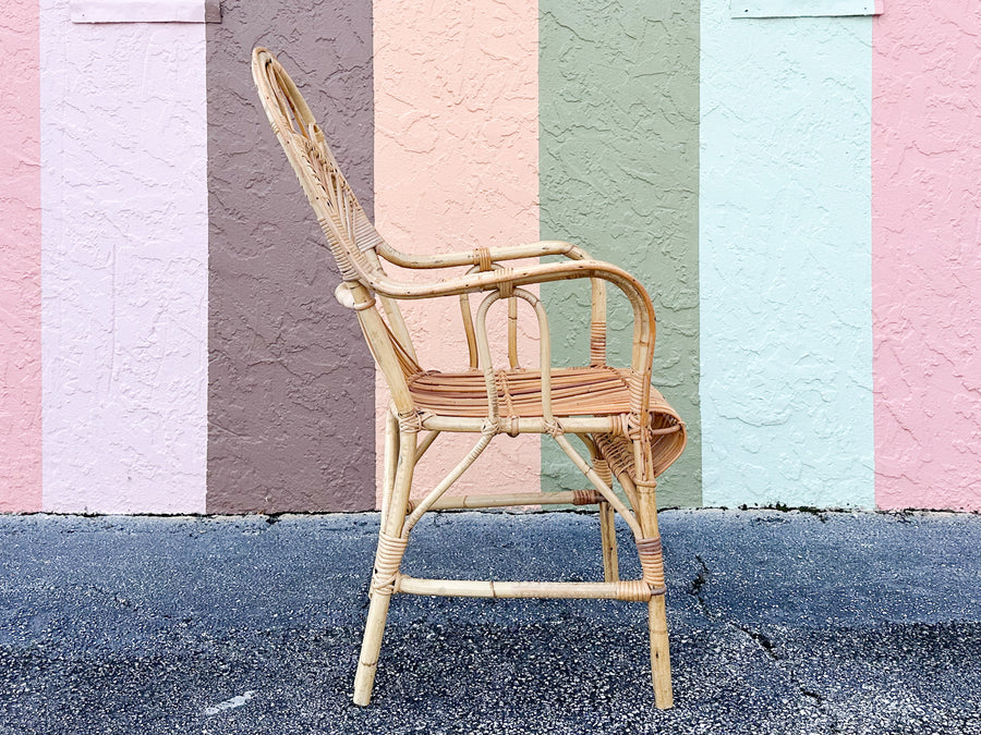 Set of Six Coastal Chic Rattan Arm Chairs