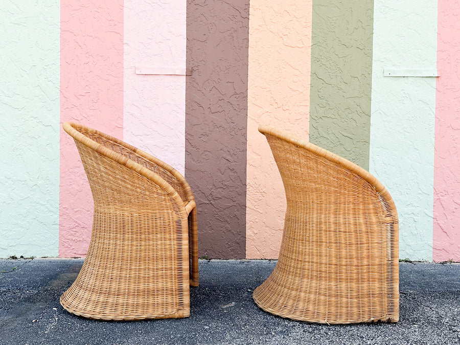 Pair of Cute Wicker Barrel Chairs