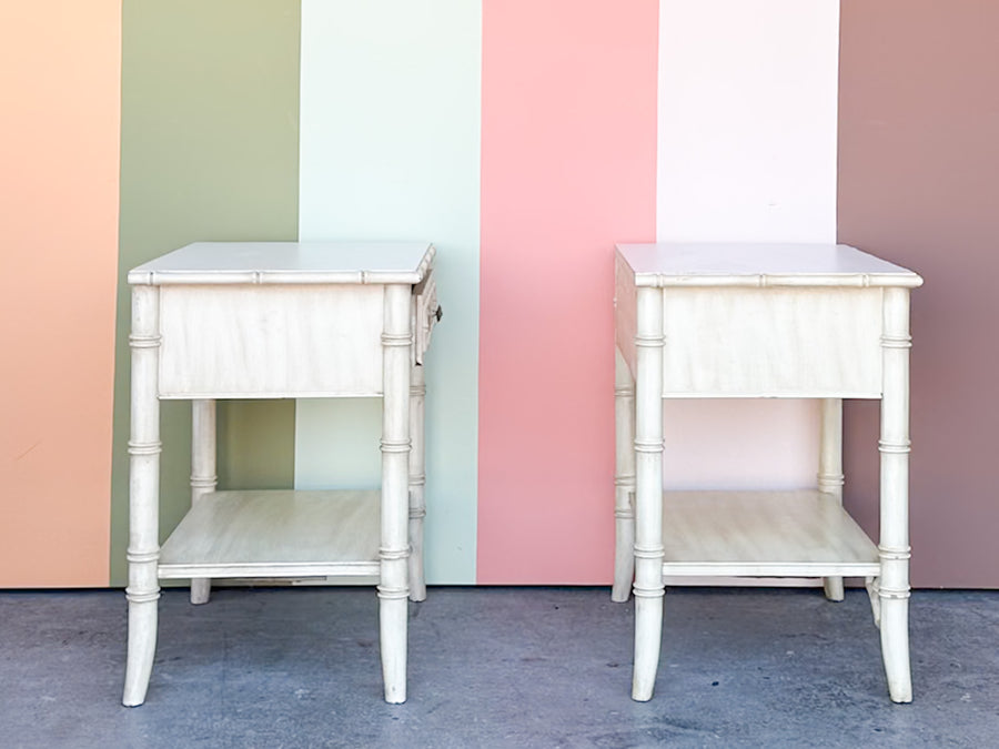 Pair of Thomasville Faux Bamboo Nightstands