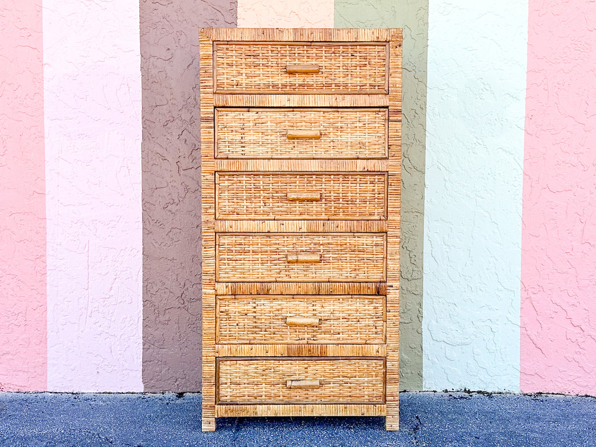 Island Style Rattan Wrapped Tall Chest