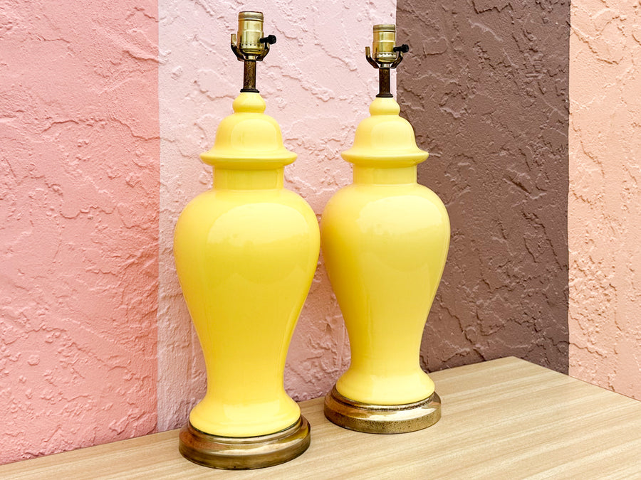 Pair of Happy Yellow Ginger Jar Lamps