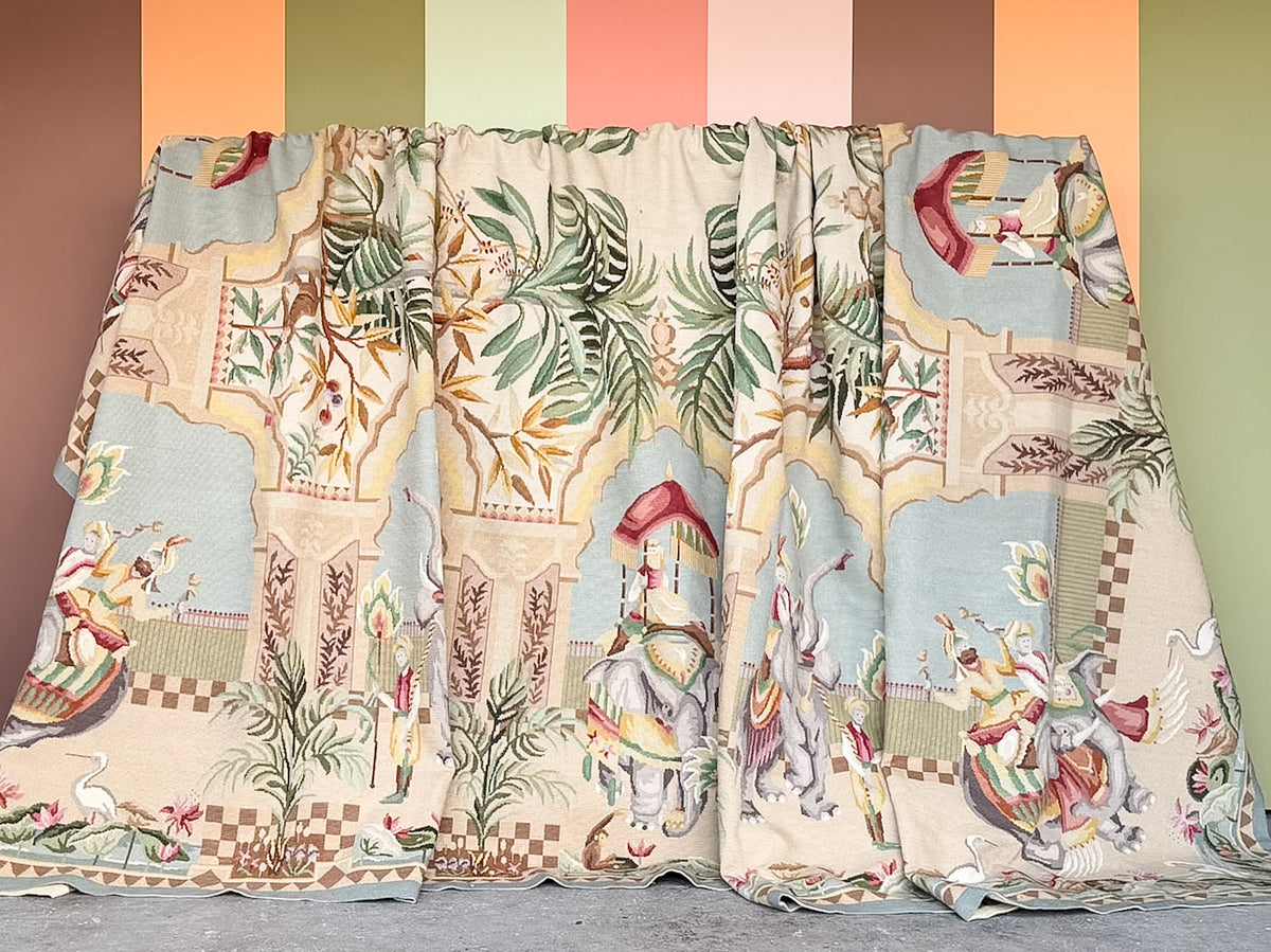 Whimsical Elephant and Monkey Needlepoint Rug