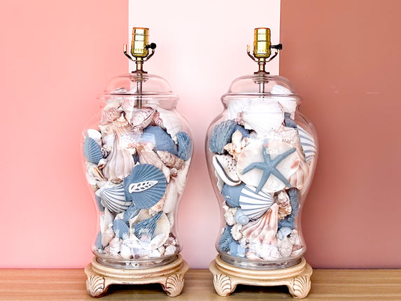 Pair of Ocean Blue Seashell Lamps