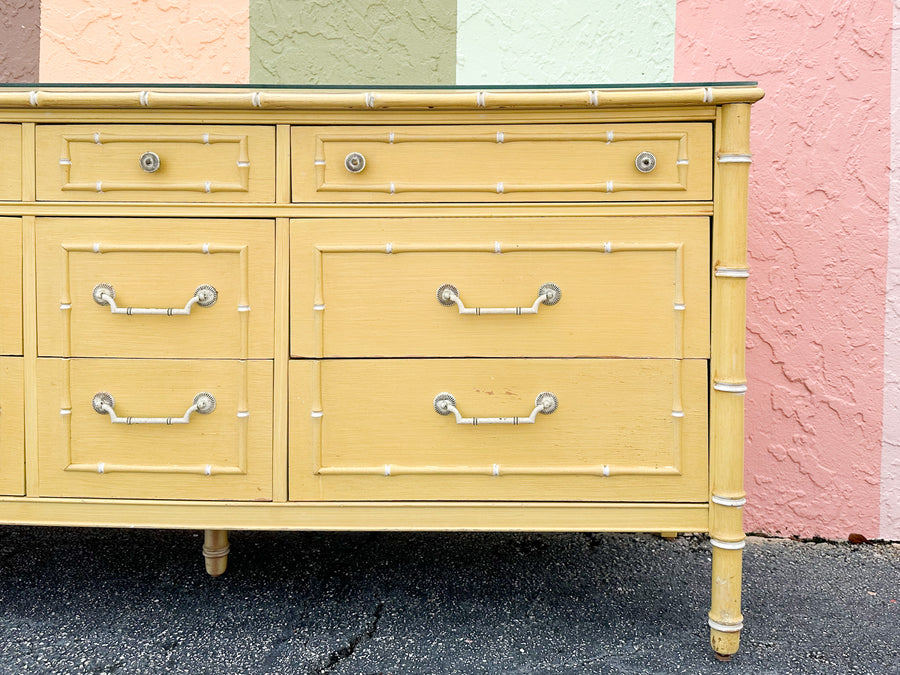 Thomasville Yellow Faux Bamboo Dresser