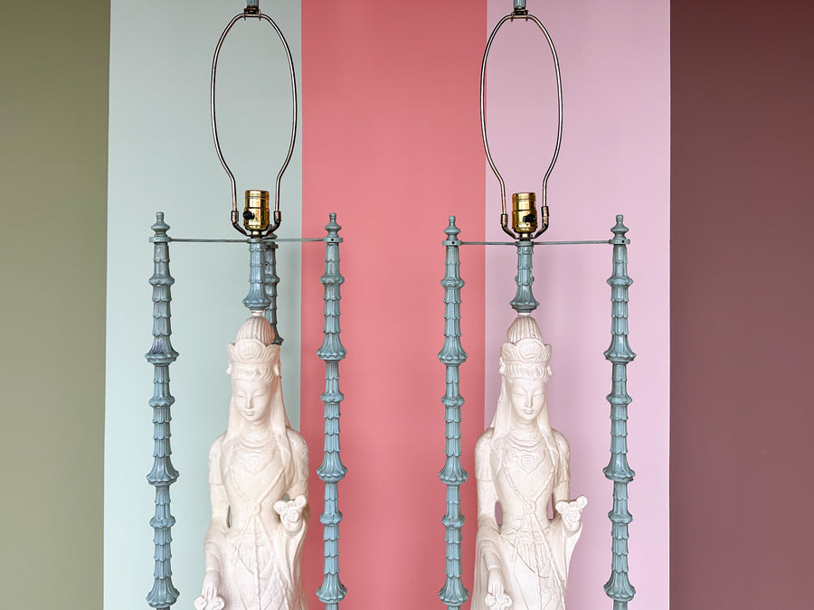 Pair of Huge Quin Yin Chinoiserie Lamps