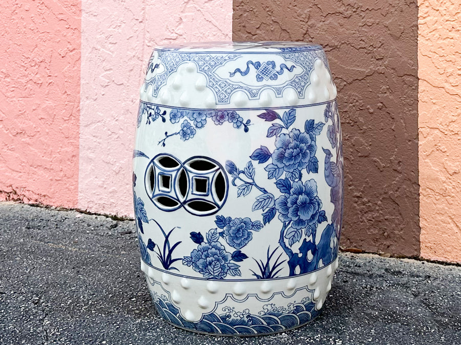 Kips Bay Show House Blue and White Floral Garden Seat