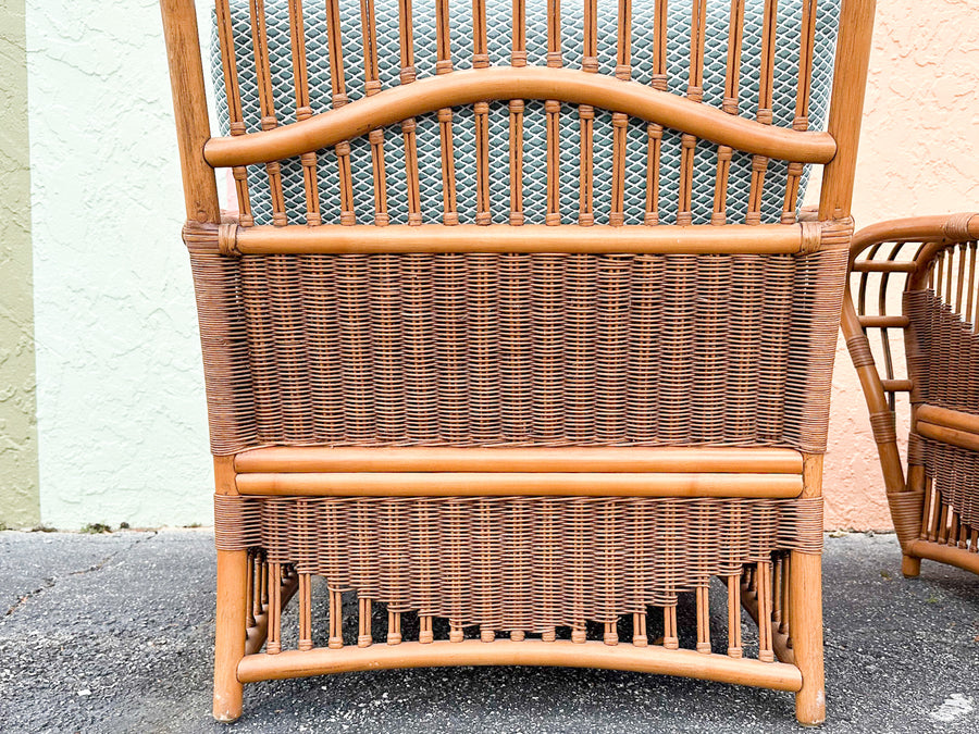 Pair of Coastal Rattan Ficks Reed Lounge Chairs