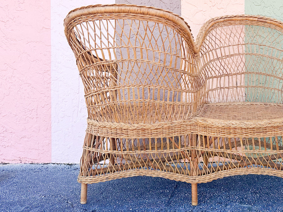 Braided Rattan Kissing Bench