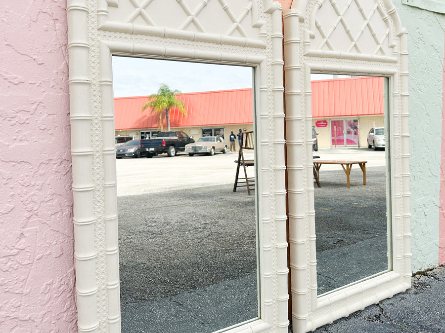 Pair of Cane and Faux Bamboo Mirrors