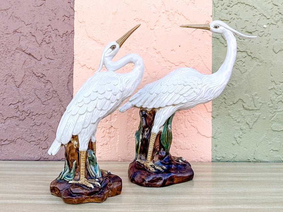 Pair of Ceramic Egrets