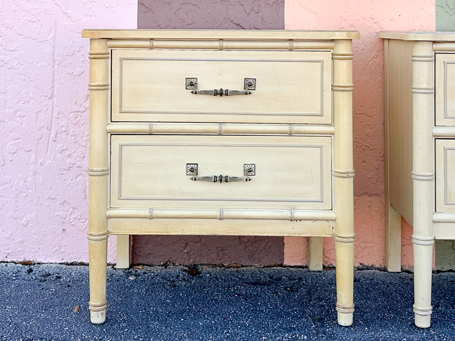 Pair of Henry Link Faux Bamboo Nightstands