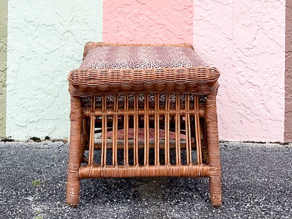 Fierce Leopard Print Rattan Ottoman