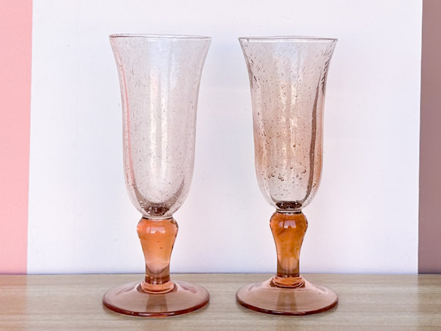 Set of Twelve Pink Mimosa Glassware