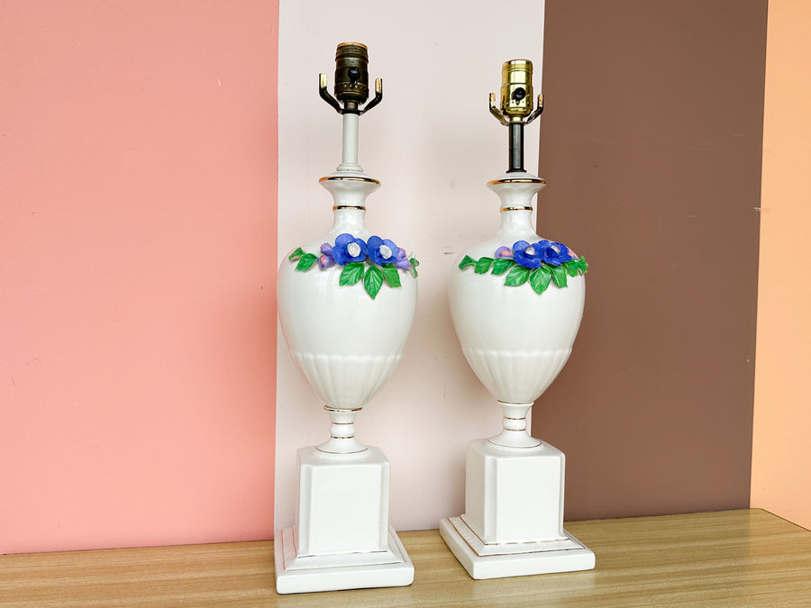 Pair of Sweet Porcelain Flower Lamps