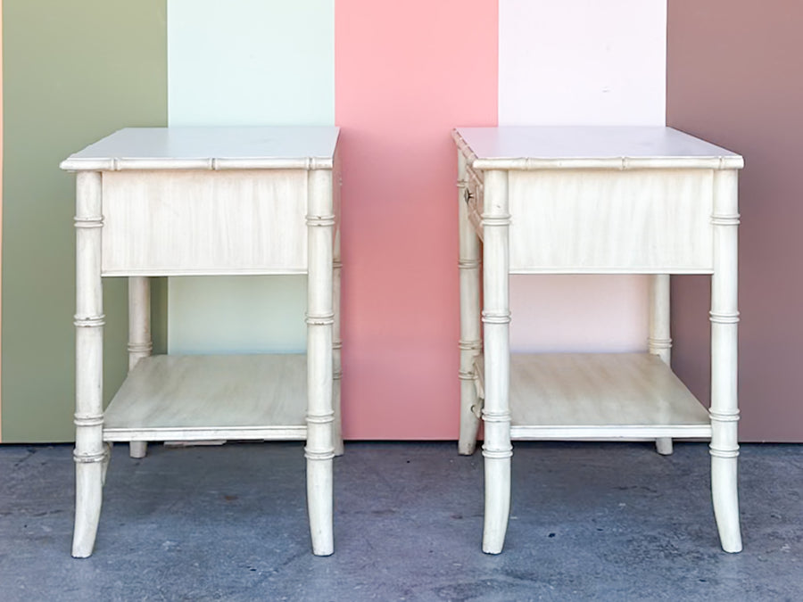 Pair of Thomasville Faux Bamboo Nightstands