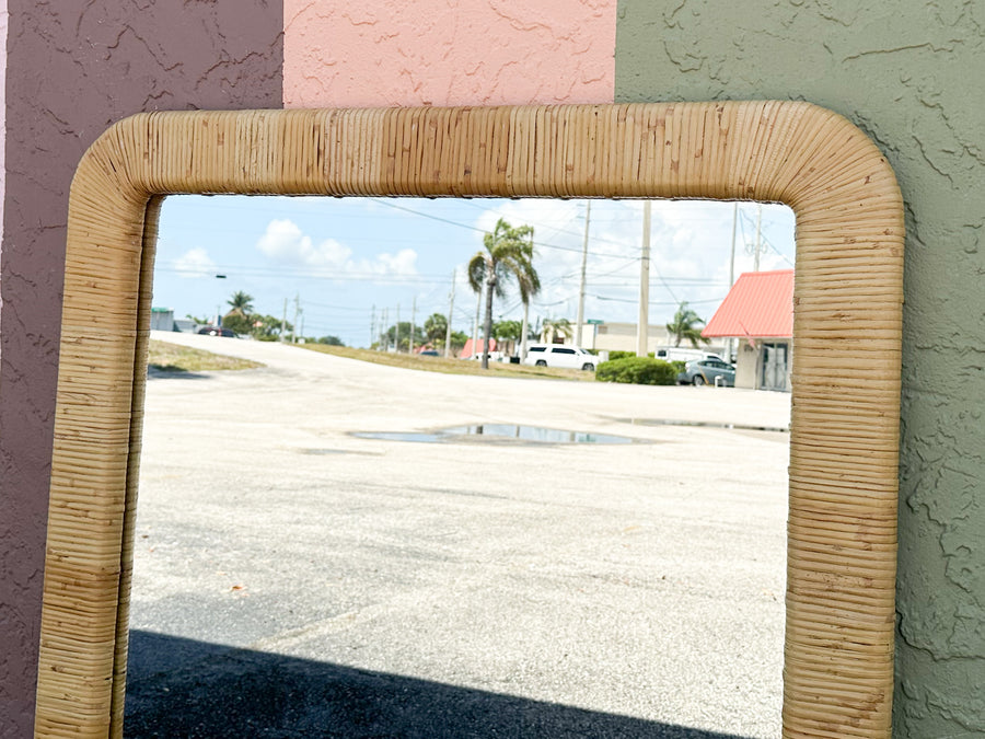 Large Rattan Wrapped Mirror