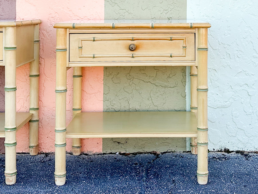 Pair of Thomasville Faux Bamboo Nightstands
