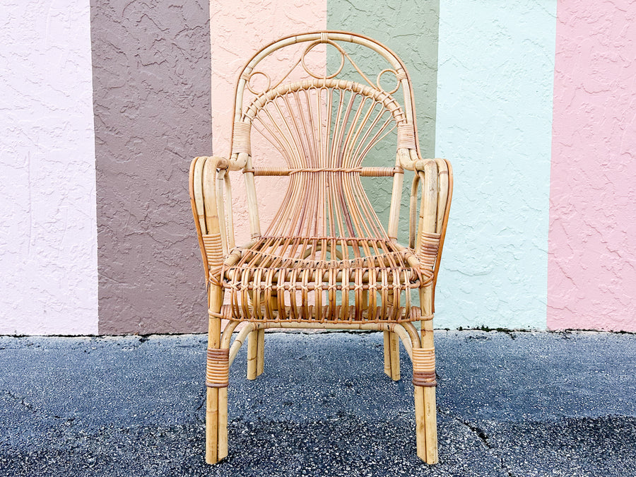 Set of Six Coastal Chic Rattan Arm Chairs