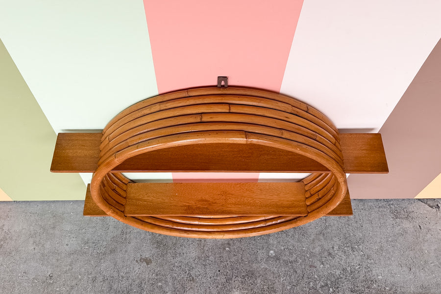 Old Florida Rattan Circle Wall Shelf