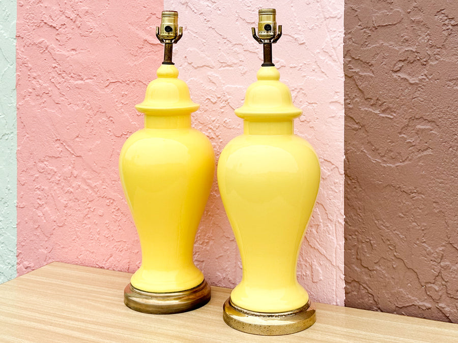 Pair of Happy Yellow Ginger Jar Lamps
