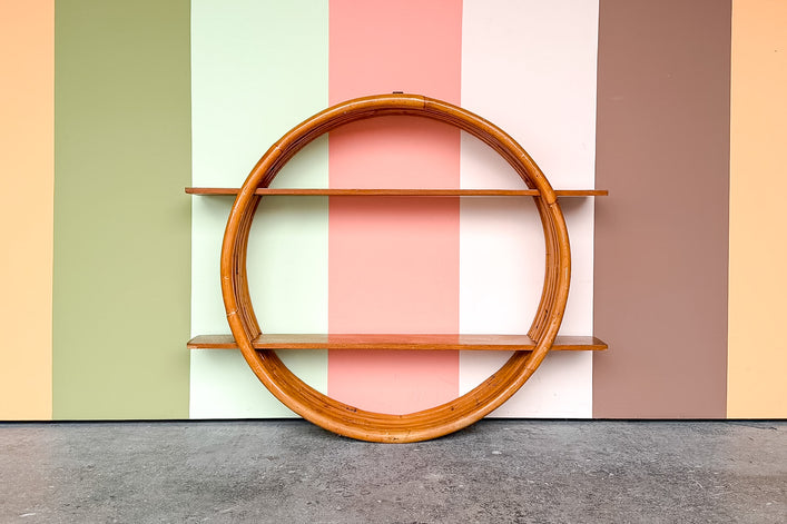 Old Florida Rattan Circle Wall Shelf