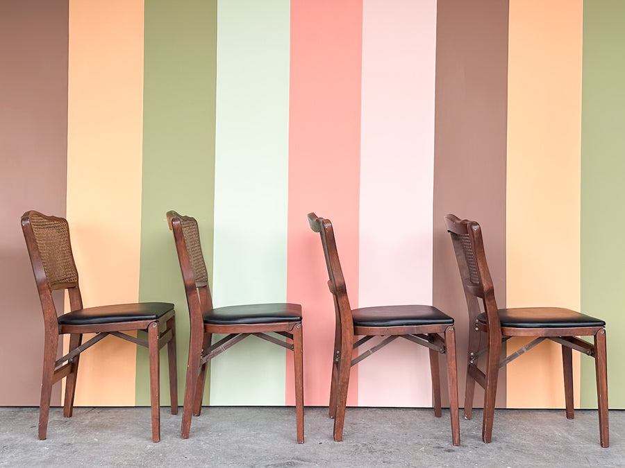 Wood and Cane Folding Game Table Set