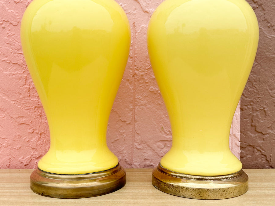 Pair of Happy Yellow Ginger Jar Lamps