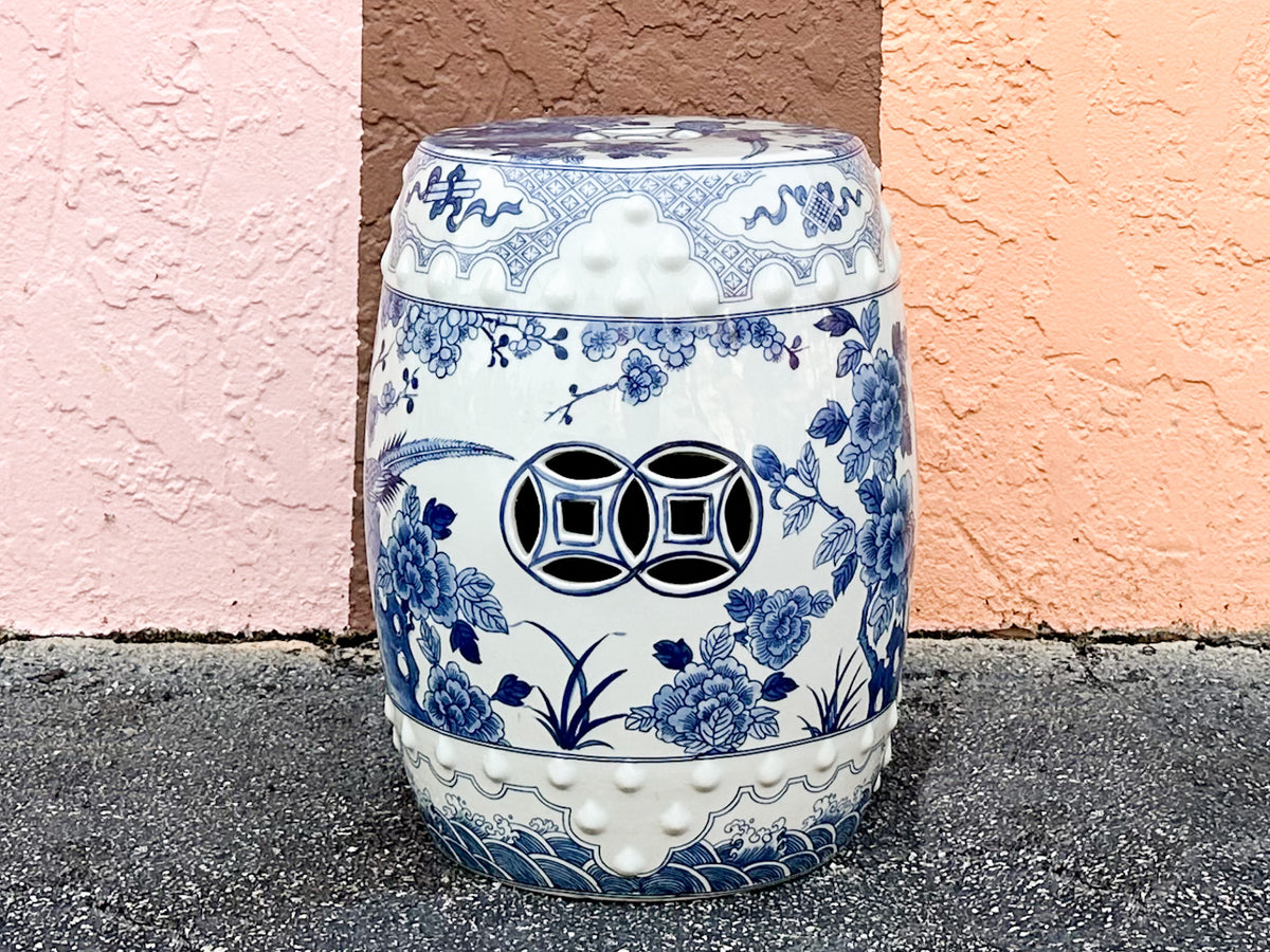 Kips Bay Show House Blue and White Floral Garden Seat