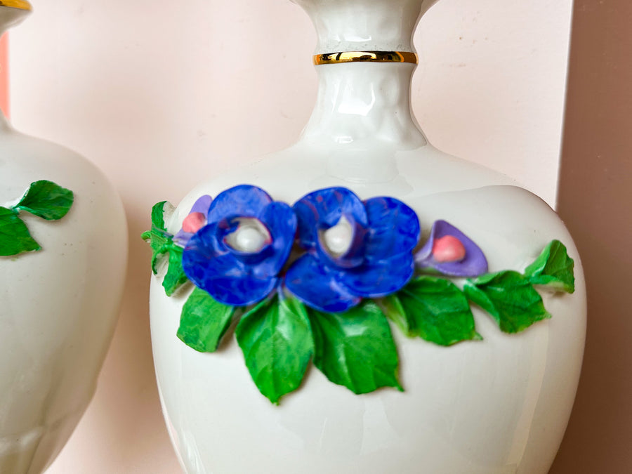Pair of Sweet Porcelain Flower Lamps