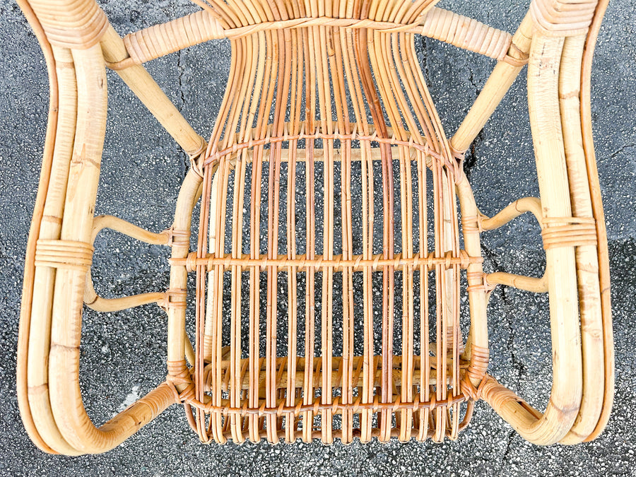 Set of Six Coastal Chic Rattan Arm Chairs