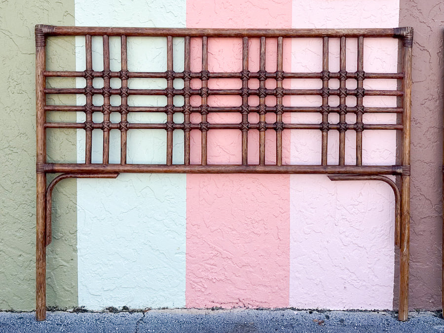 Pair of West Indies Style Rattan Full Headboards