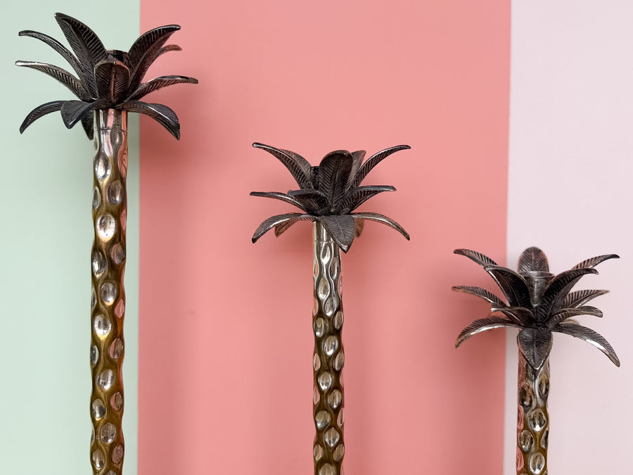 Set of Three Silver Palm Tree Candle Holders
