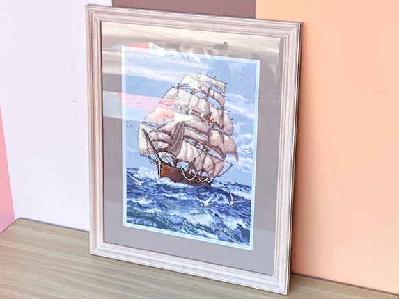 Ship Needlepoint Framed Art