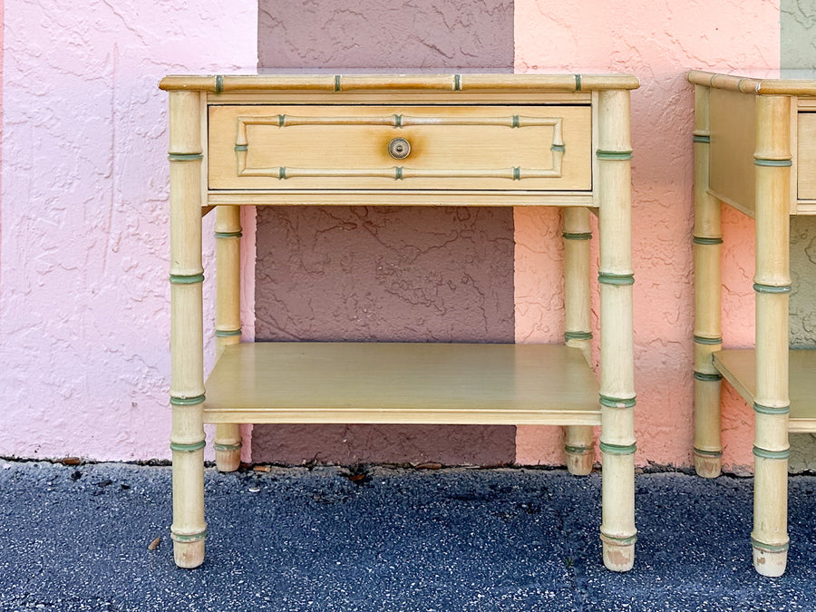 Pair of Thomasville Faux Bamboo Nightstands