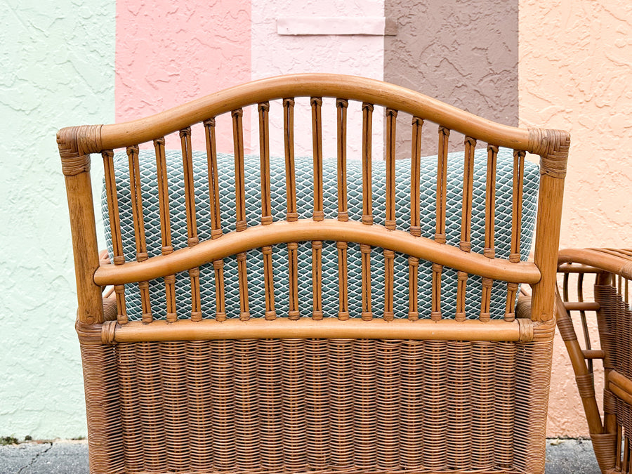 Pair of Coastal Rattan Ficks Reed Lounge Chairs