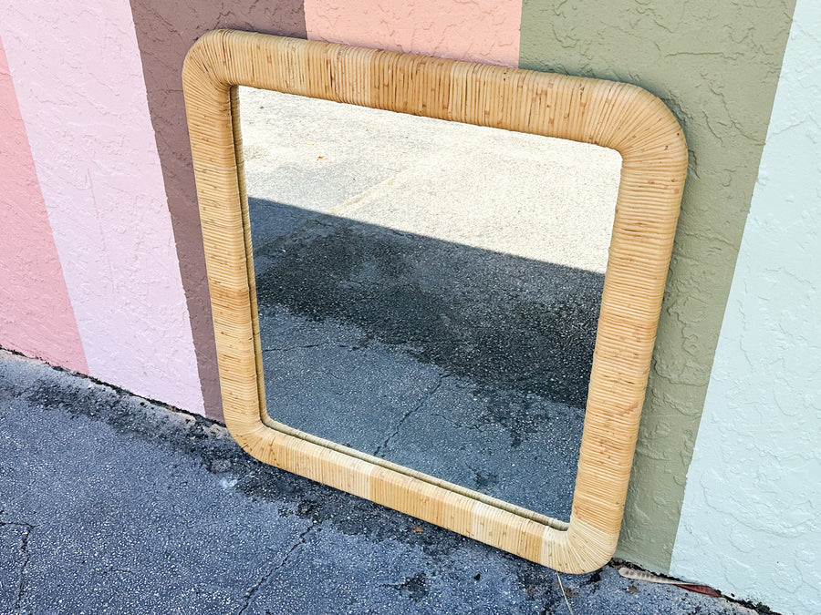 Large Rattan Wrapped Mirror