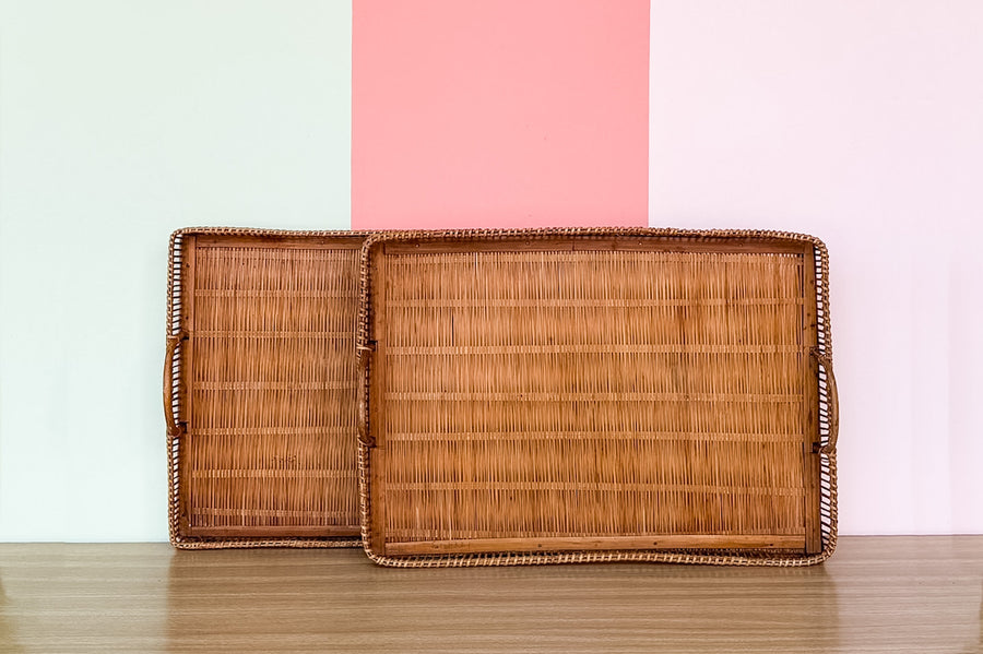 Pair of Woven Rattan Trays