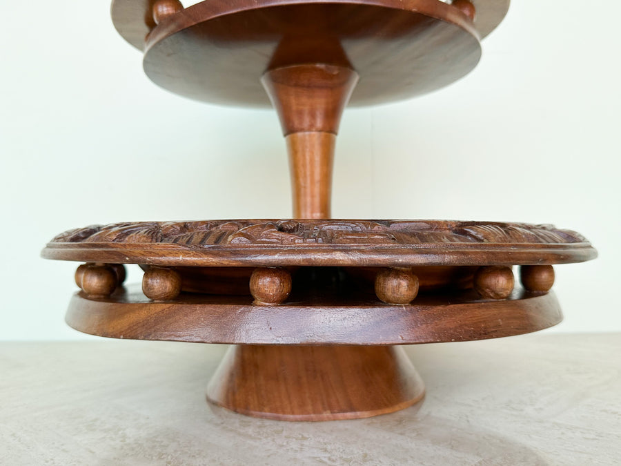 Two Tier Pineapple Wood Carved Serving Dish