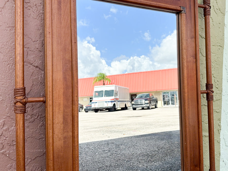Handsome Rattan Mirror with Brass Detail