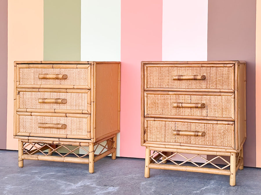Pair of Island Style Rattan Nightstands