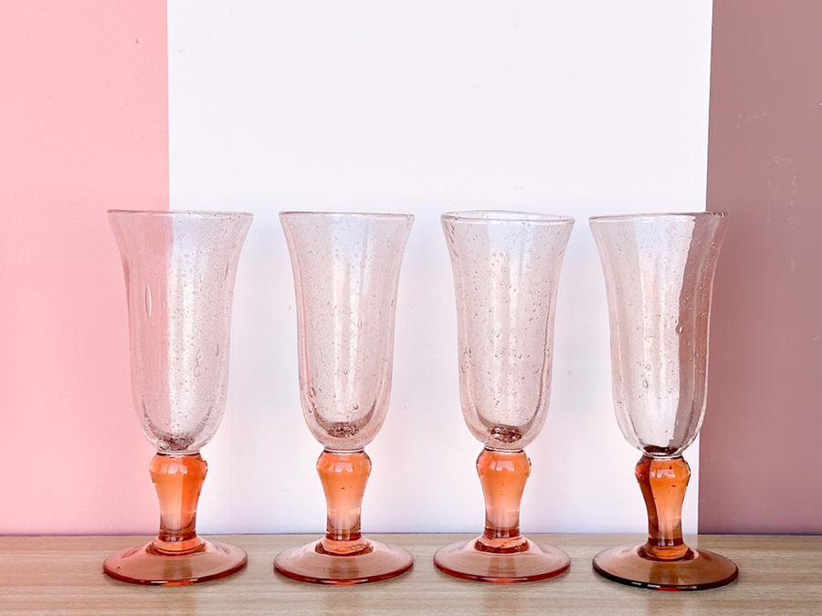 Set of Twelve Pink Mimosa Glassware