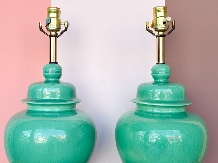 Pair of Jade Green Ginger Jar Lamps