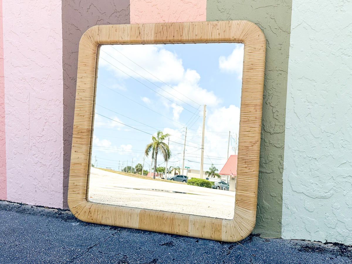 Large Rattan Wrapped Mirror