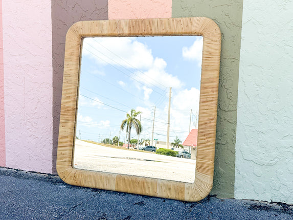 Large Rattan Wrapped Mirror