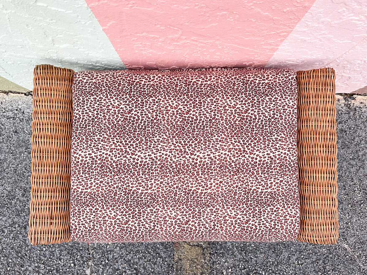 Fierce Leopard Print Rattan Ottoman