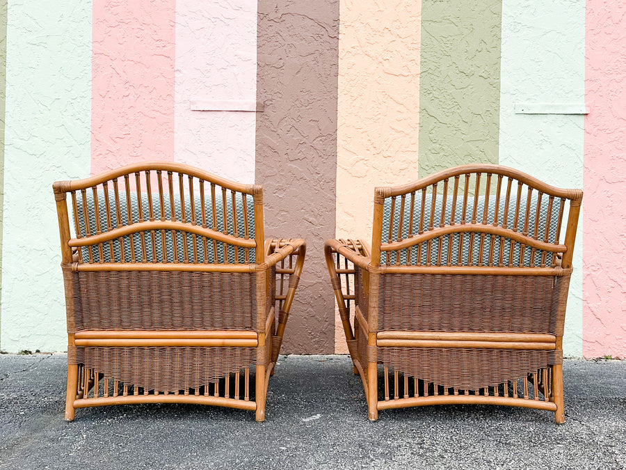 Pair of Coastal Rattan Ficks Reed Lounge Chairs